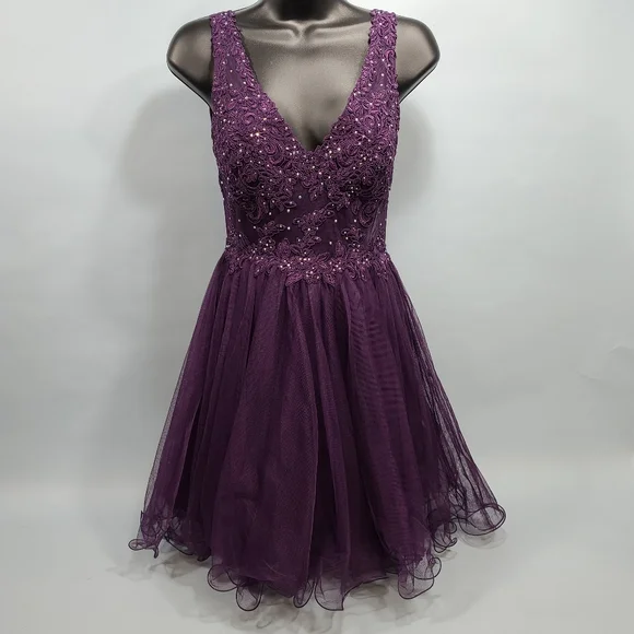open lace back dress Beaded Gown Deep Amethyst